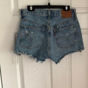 Levi's Blue 501 Button up Distressed Jean Shorts 26 light Wash